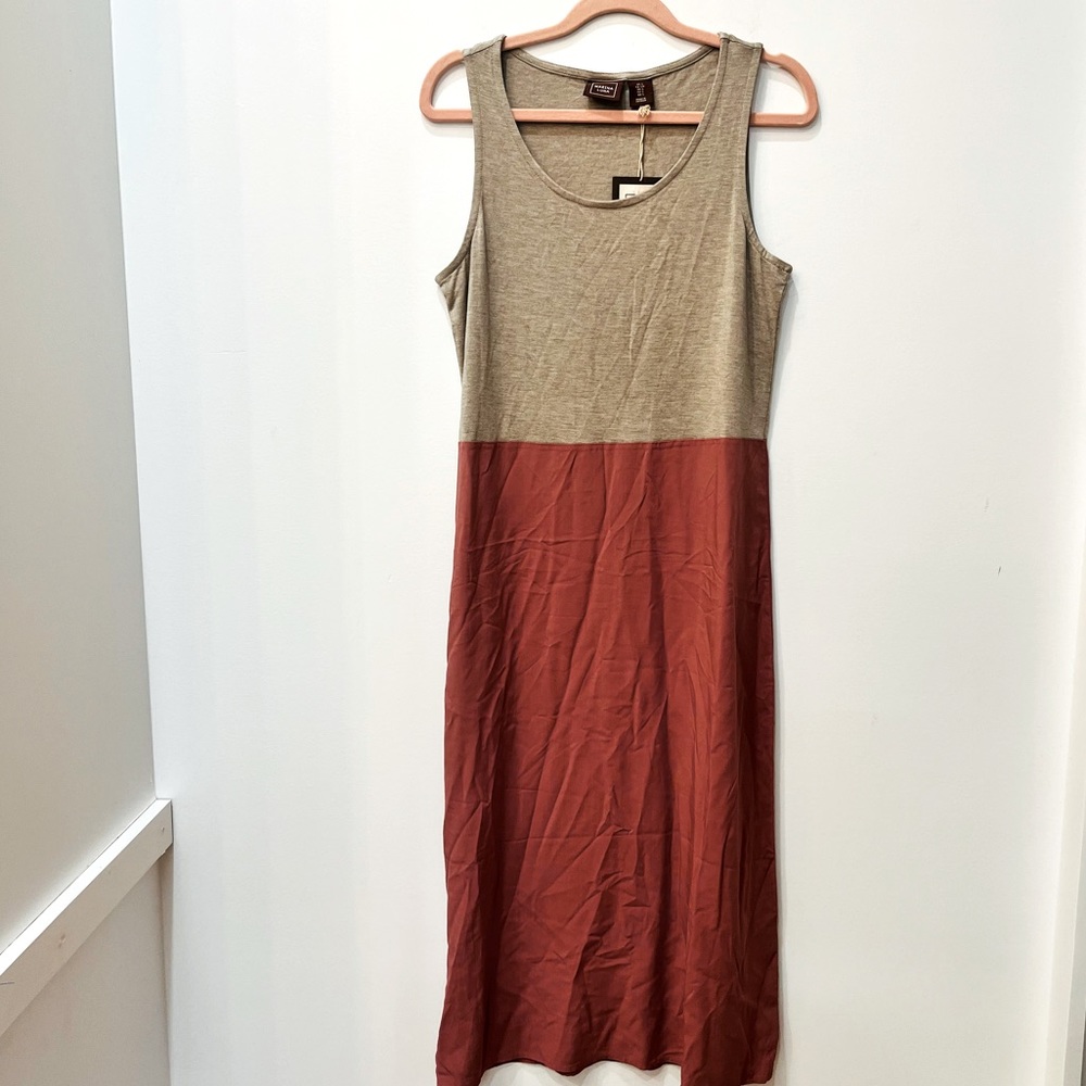 NWT Marina Luna Womens Brown Pink Stretch Knit Sleeveless Midi Tank Dres…